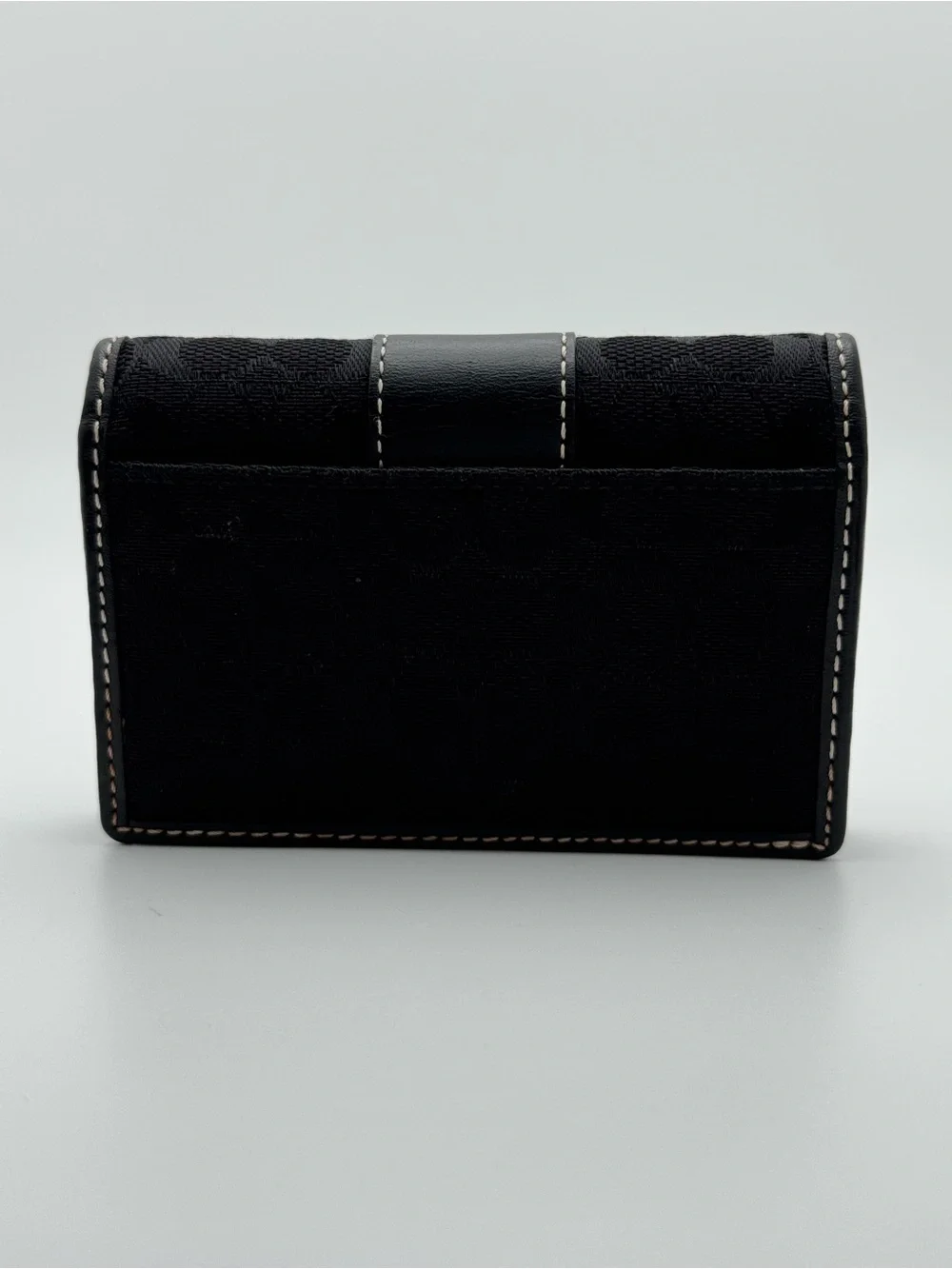 Vintage Coach Black Signature Jacquard Snap ID Card Case White Stitch Y2K Wallet